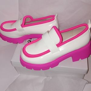 White and Hot Pink Platform Penny Loafers